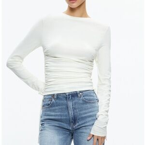 ALICE + OLIVIA PERCY CREWNECK RUCHED CROPPED TOP